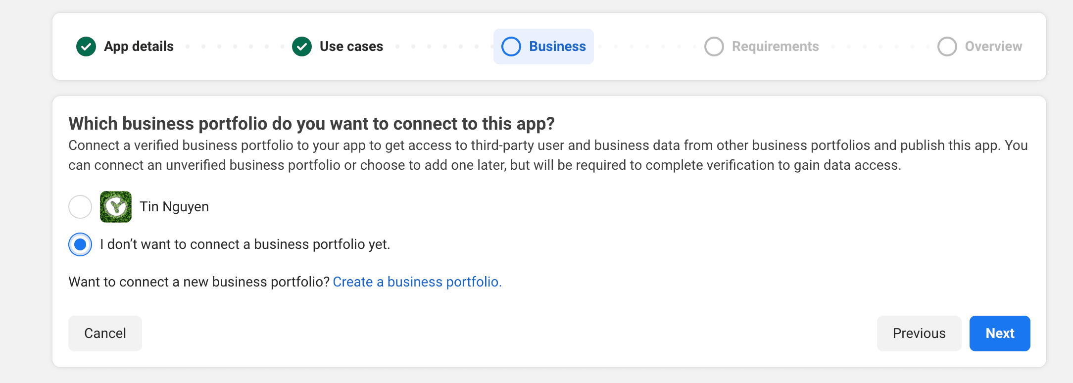 Choose a Meta Business portfolio