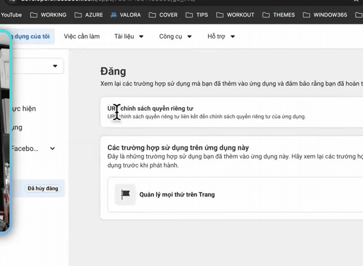 Privacy Policy URL field on the Meta app Go Live screen