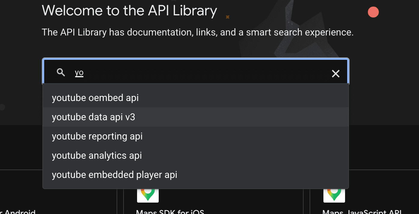 Search for YouTube Data API v3