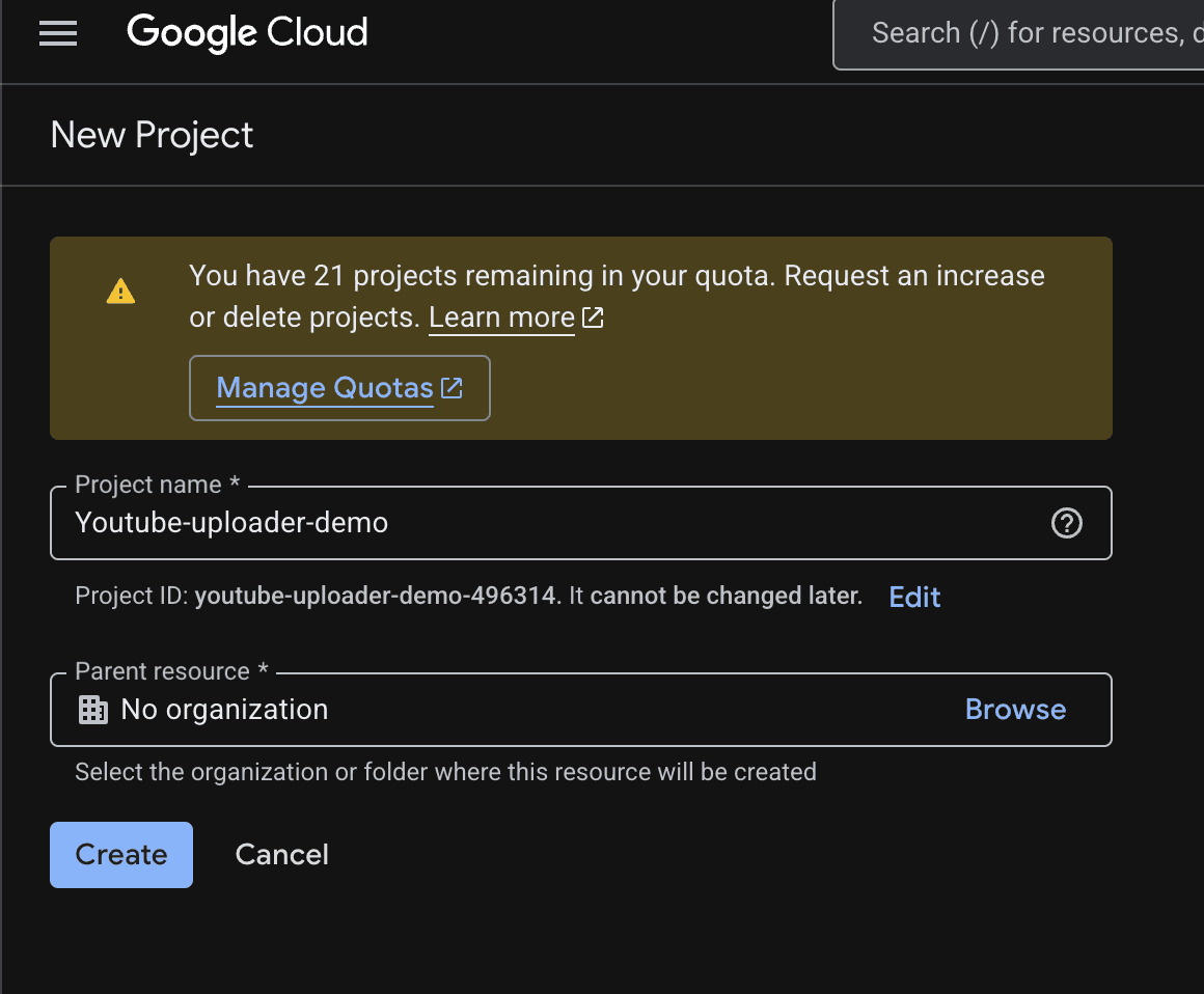 Create a Google Cloud project for FastScene Upload Center