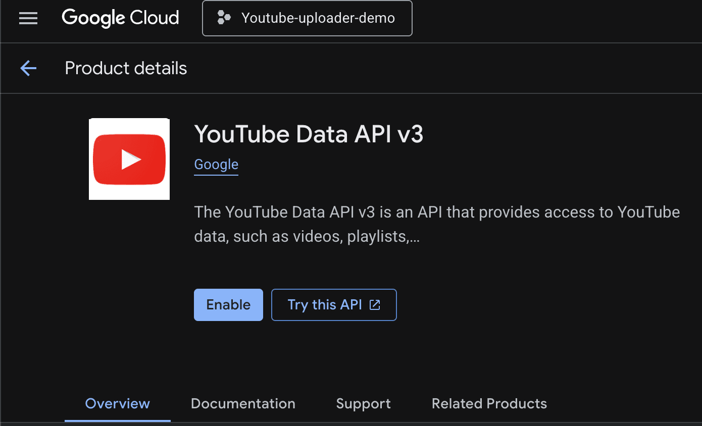 Enable YouTube Data API v3