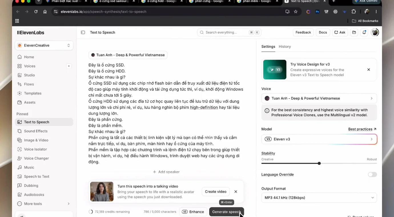 ElevenLabs Text to Speech interface