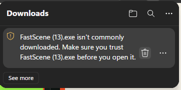 Microsoft Edge flags FastScene as an uncommon download