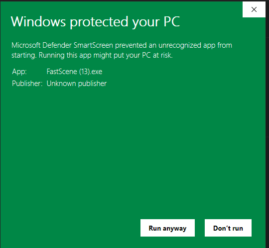 Windows SmartScreen Run anyway button